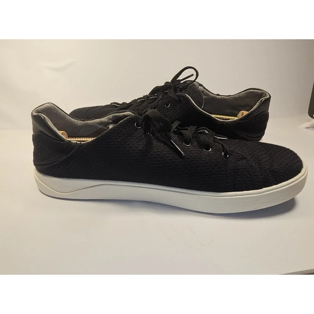 Olukai Lae Ahi Shoes Men 11 Black White Mesh Comfort Slip On Sneaker Boat Deck